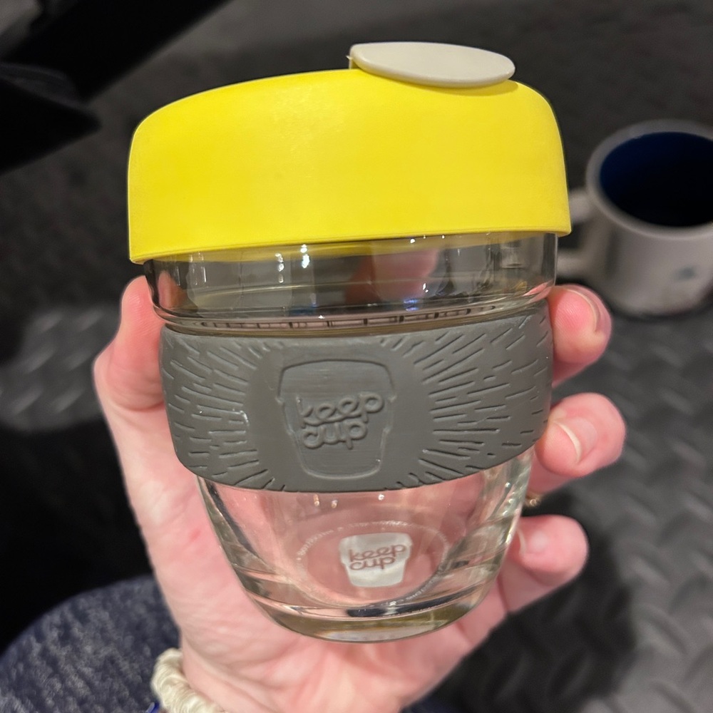 KeepCup Glass Coffee Cup with Yellow Lid